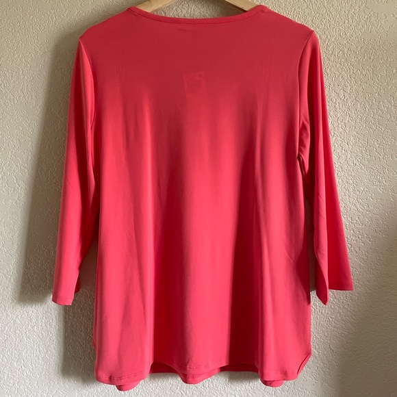 NWT - Flowy Salmon Colored Top with Criss-Cross detail, 3/4 sleeve - Picture 2 of 2